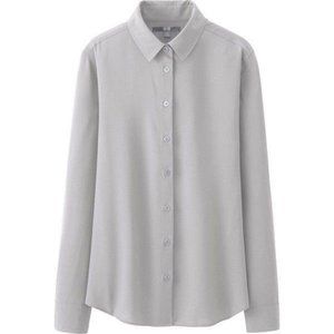 Uniqlo Rayon Long Sleeve Blouse Shirt (XS) Light Gray